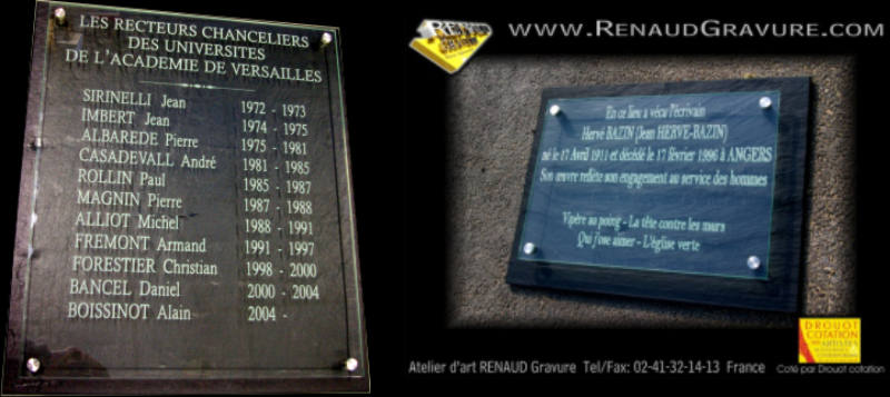 Plaque inauguration commémoration en ardoise et verre