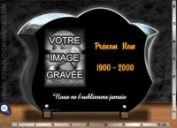 Plaque fun&eacute;raire galb&eacute;e + portrait grav&eacute; + texte or 24 carats