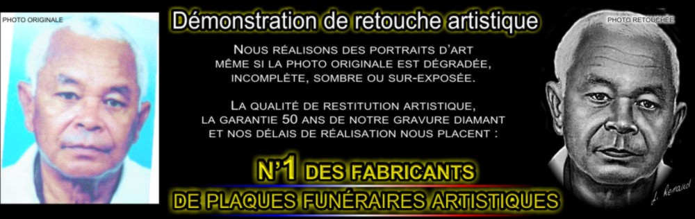 Comparatif entre un portrait de d&eacute;funt fourni par le client et le dessin finalis&eacute; pr&egrave;s &agrave; &ecirc;tre grav&eacute; sur la plaque funeraire