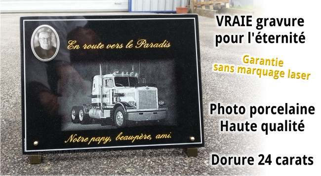 Photo porcelaine sur plaque fun�raire avec camion poids lourd