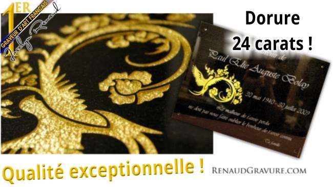 Plaque fun�raire personnalisa�e avec dorure 24 carats