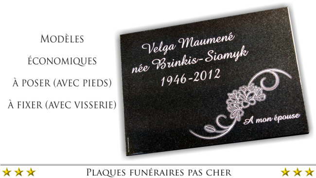 Votre plaque mortuaire pas cher en granit avec une gravure inalt&eacute;rable en blanc