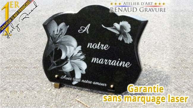 Plaque fun�raire forme tulipe avec colombe et lys