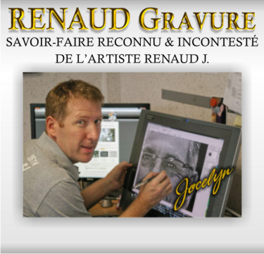 Jocelyn RENAUD, artiste graveur sur pierre et sur verre r&eacute;alise les portraits des d&eacute;funts sur les plaques mortuaires personnalisables