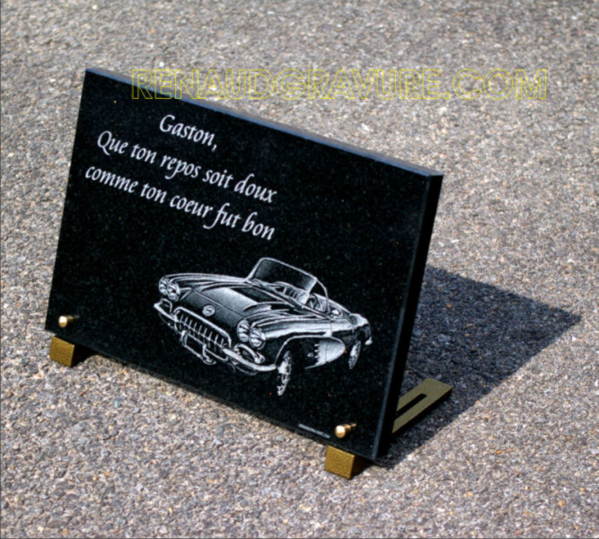Plaque de deuil avec voiture de collection