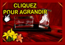 Plaque mortuaire cube verre grav&eacute; avec photo sur article funeraire et socle en granit noir