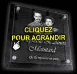 Couple grav&eacute; dans du verre pour une plaque comm&eacute;orative