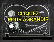 Tr&egrave;s belle plaque mortuaire en verre sur socle granit