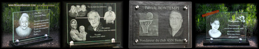 Plaque funeraire en verre
