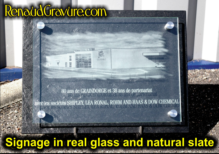 Plaque signaletique en ardoise et verre