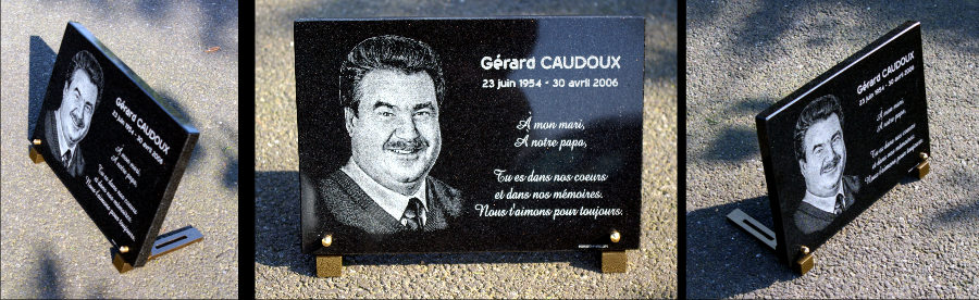 Granit noir 1er choix, gravure inalt&eacute;ble, plaque fun&eacute;raire