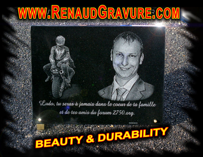 Plaque fun&eacute;raire avec portrait grav&eacute; inalt&eacute;rable