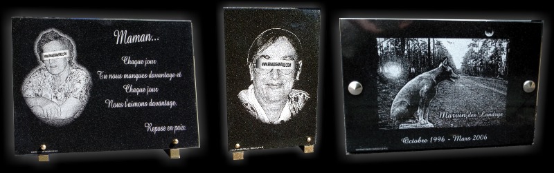 Plaque mortuaire avec un portrait grav&eacute; au diamant, photo d'un chien sur une plaque fun&eacute;raire grav&eacute;e- Livraison gratuite pour la France m&eacute;tropolitaine