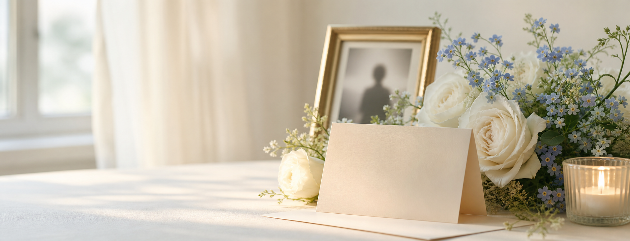 Carte de condoléances et fleurs du souvenir après le décès d'une amie
