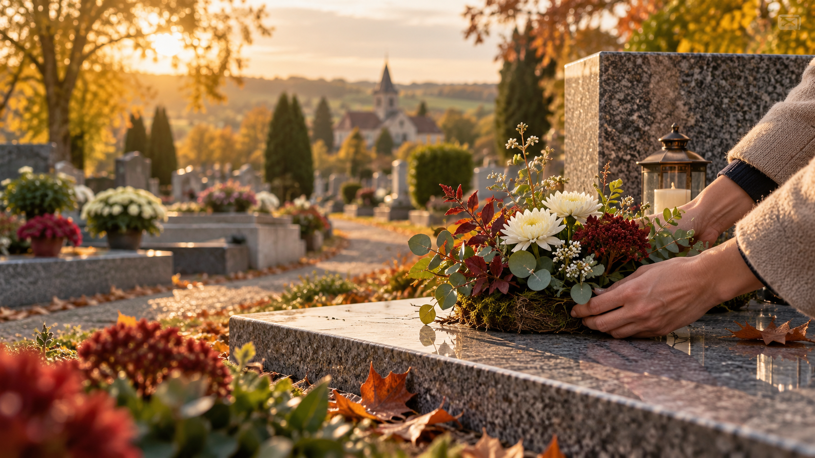Geste de mémoire dans un cimetière français à l'approche de la Toussaint et du 2 novembre