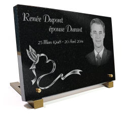 Plaque funeraire Coeur, Photo portrait, colombe, granit Ref : 63