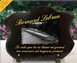 Plaque funéraire personnalisable,forme tulipe, bateau fluvial péniche Ref : 104