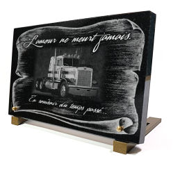 Plaques funéraires personnalisées camion américain, chauffeur routier, granit, parchemin Ref : 143