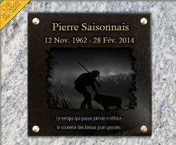 Plaque funéraire chasseur, chien de chasse, granit à visser Ref : 166