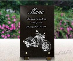 Plaque funéraire Moto Harley-Davidson, motard, granit gravé Ref : 218