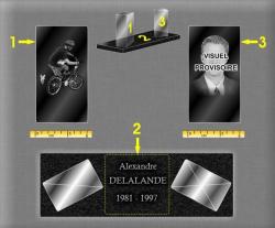 Plaque funéraire Socle granit, cubes verre, moderne, photo portrait, cycliste BMW Ref : 229
