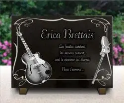 Plaque personnalisable en granit pour guitariste ou chanteur avec arabesques, guitare et micro