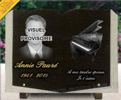 Piano pianiste, musicien, photo portrait, livre ouvert, granit, dorure