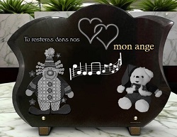 notes de musique, enfant ou bébé, peluche, coeur, dorure, granit galbé Ref : 347