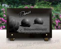 Plaque funéraire Sport, pétanque, jeux de boules, granit Ref : 388