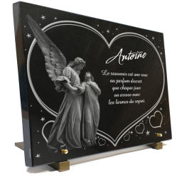 Plaque funéraire Coeur, ange, granit Ref : 390