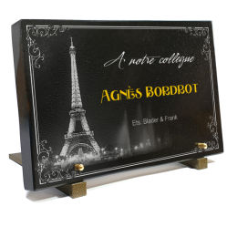 Plaque funéraire bordure décorative, Paris, Tour Eiffel, dorure, granit Ref : 397