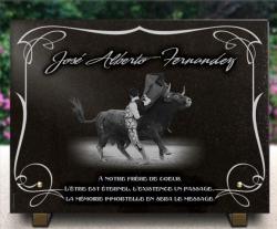 Plaque funéraire granit, toréador tauromachie matador corrida, sport, bordure décorative Ref : 430