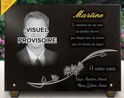 Plaque funéraire Dorure, photo portrait, fleurs, granit Ref : 437