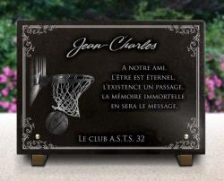 Plaque funéraire sport, Basket-ball Ballon panier basket, cadre décoratif, granit Ref : 488