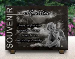 Plaque funéraire Ange, rayons de soleil, enfant bébé, granit, nuages Ref : 496