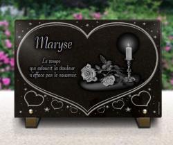 Plaque funéraire Lille, coeur, fleurs, roses, granit Ref : 497