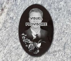 Plaque personnalisée Médaillon ovale en granit à coller, photo portrait, fleurs roses, oiseaux canards Ref : 517