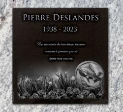 columbarium pêcheur pêche poisson truite fleurs granit