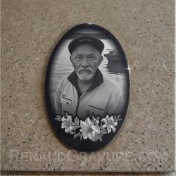 fleurs bouquet medaillon ovale photo portrait granit coller adhesive  Ref : 582