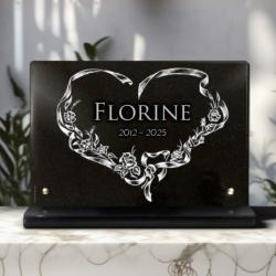 Achetez une plaque funéraire coeur gravé sur granit de haute qualité