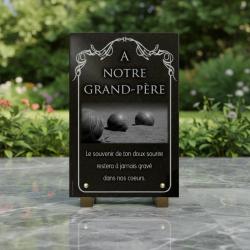 Plaque funéraire en granit personnalisable avec gravure de pétanque