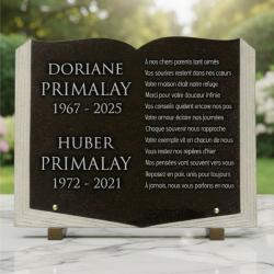 Plaque funéraire livre en granit massif personnalisable
