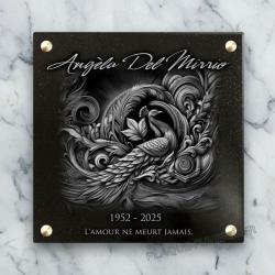 Plaque funéraire paon en granit à visser 30x30 cm