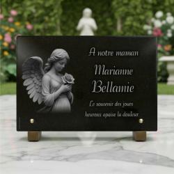 Plaque funéraire ange en granit 20x30 cm