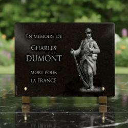 Plaque funéraire ancien combattant en granit (20 × 30 cm) ?Mort pour la France?