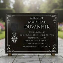 Plaque funéraire militaire en granit 30×40 avec médaille de la Légion d honneur