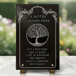 Plaque funéraire arbre de vie en granit massif (30 × 20 cm) sur pieds métal 716