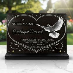 Plaque funéraire avec colombe en granit sur socle (20 × 30 cm)