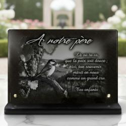 Plaque funeraire thème vigne en granit poli sur socle 734