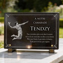 Plaque funéraire handball, granit noir poli 30x20 cm